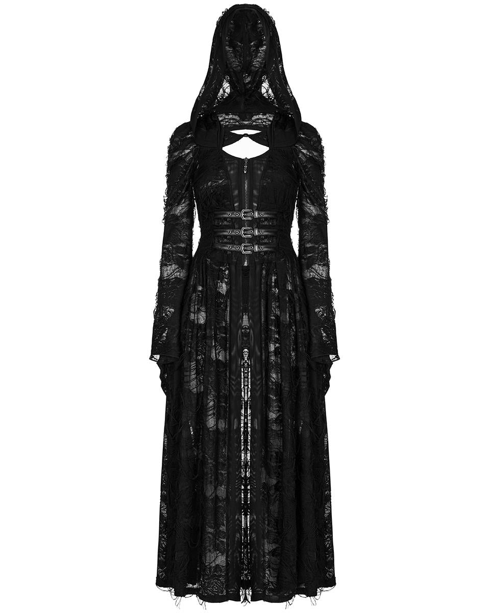 WY-1476 Womens Apocalyptic Gothic Witch Shredded 2-Hooded Piece Cloak