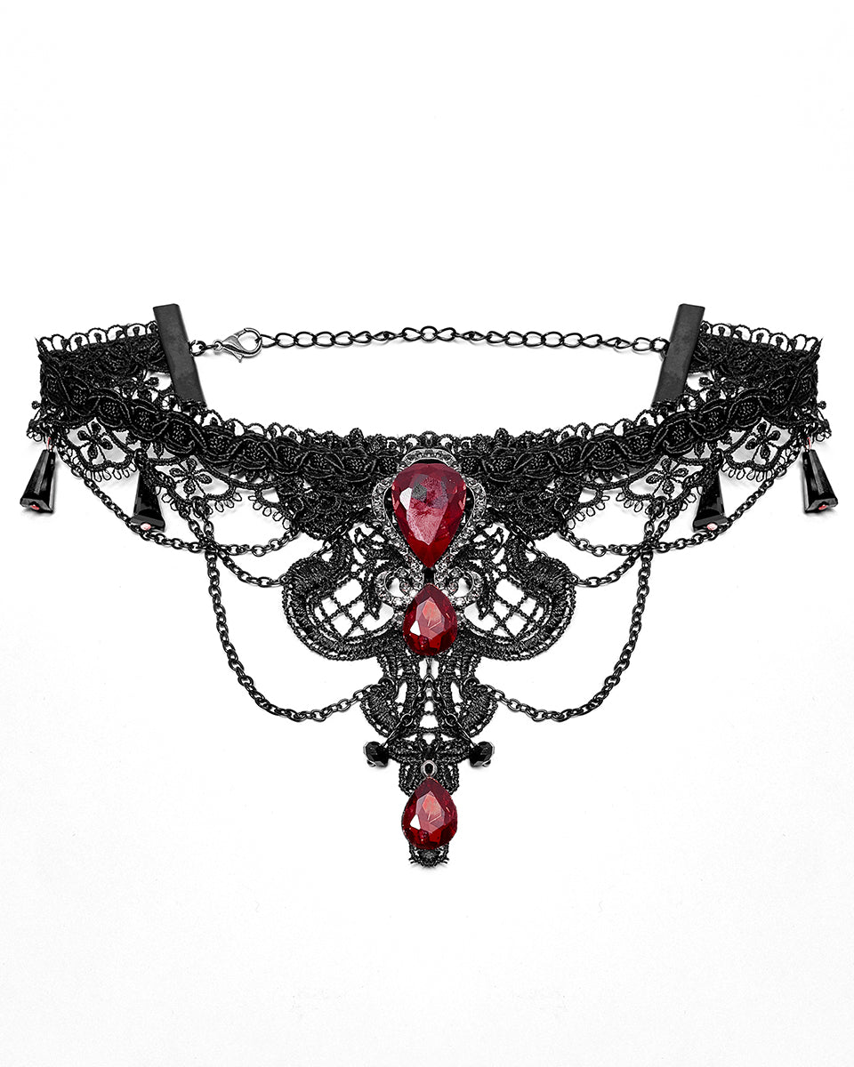 WS-469 Scarletine Gothic Choker Necklace Black Red โ Punk Rave