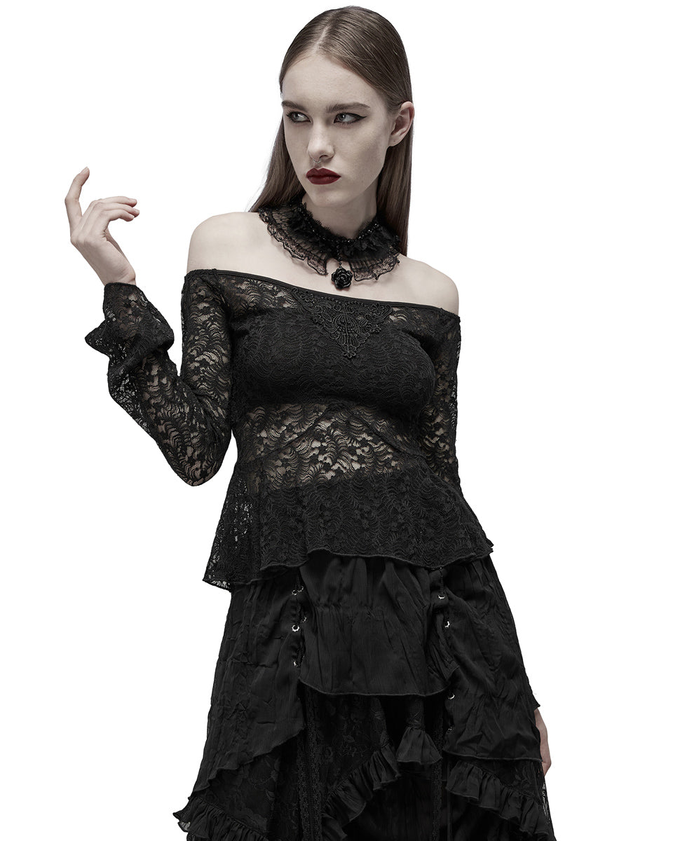 WT-697 Womens Gothic Lace Applique Off Shoulder Top