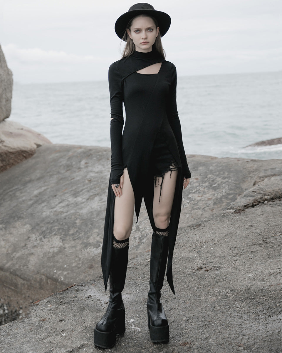 OPQ868 Daily Life Urban Occult Asymmetric Jersey Tunic Dress