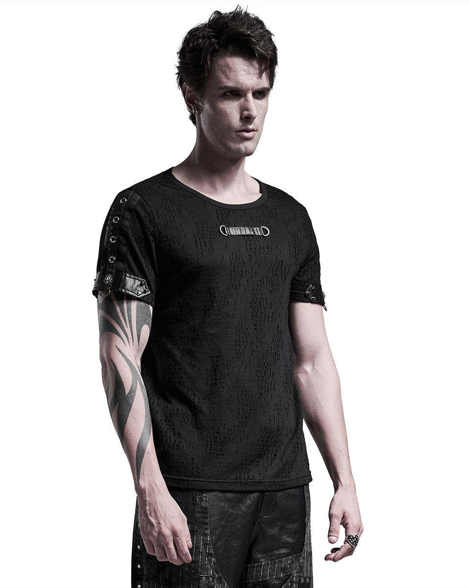 WT-658 Atompunk Mens Apocalyptic Broken Knit T-Shirt Top
