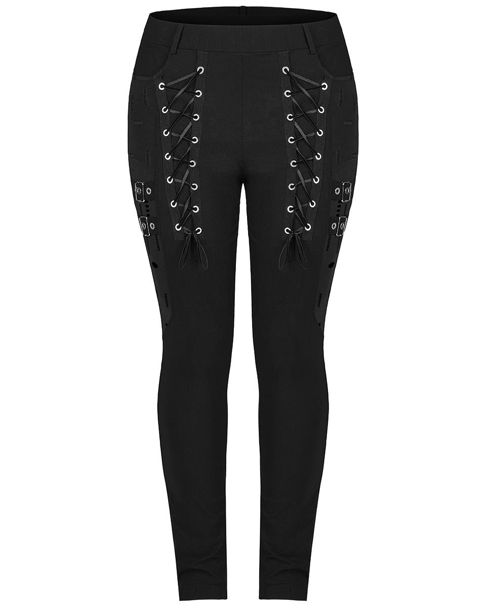 MEOILCE Plus Size Womens Casual Pants Gothic Criss Cross Lace Up Buckle  Strap Skinny Leggings Steampunk Trousers for Ladies Black - ShopStyle
