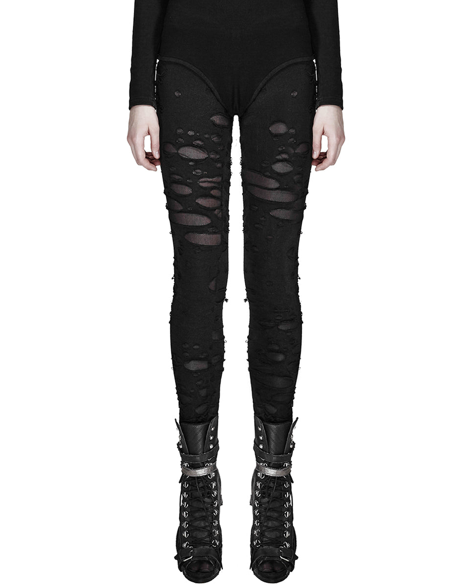 K099 Corrosion Womens Shredded Dieselpunk Leggings - Black
