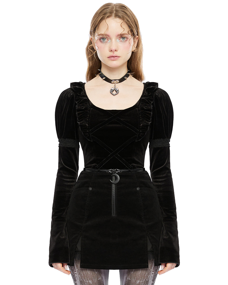 OPT-837 Daily Life Womens Retrogothic Lolita Velvet Blouse Top