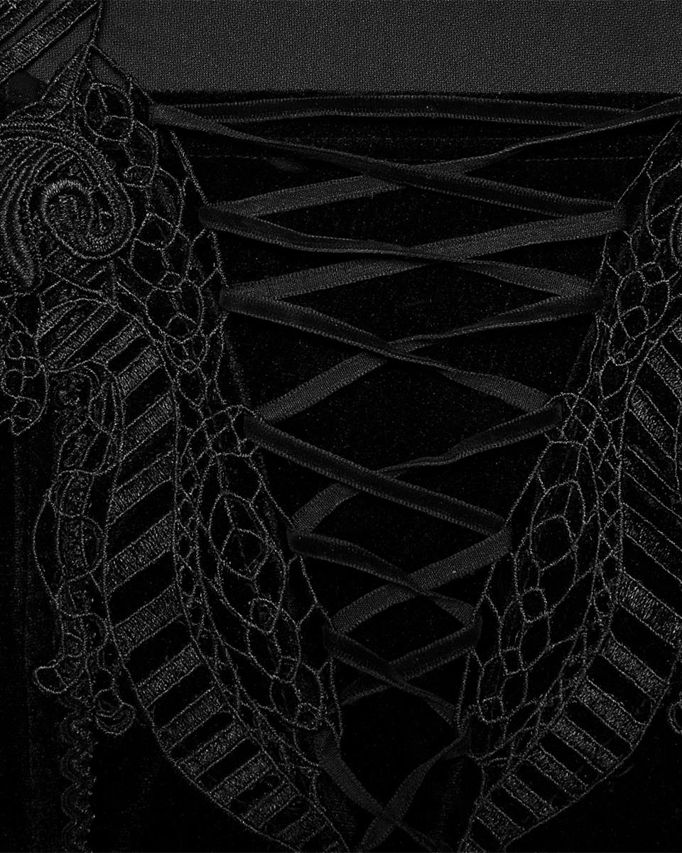 DQ-577 Plus Size Womens Velvet Gothic Lace Applique Dress