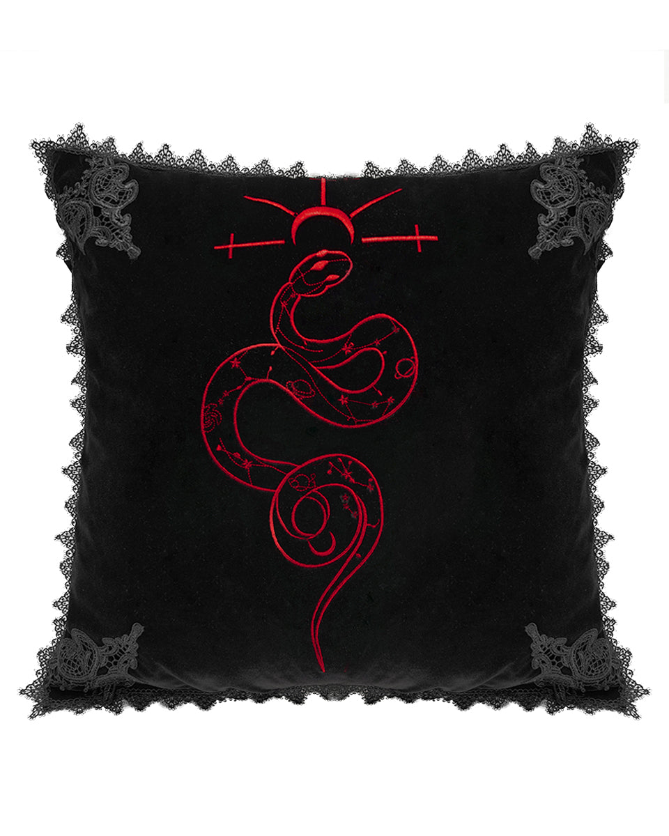 JZ-004 Gothic Home Serpentine Embroidered Filled Cushion - Black & Red