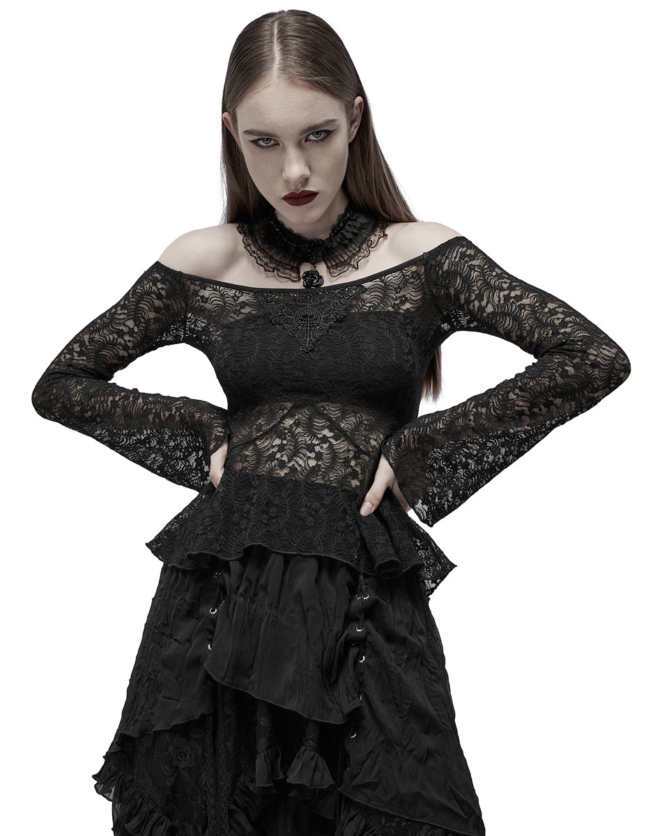 WT-697 Womens Gothic Lace Applique Off Shoulder Top