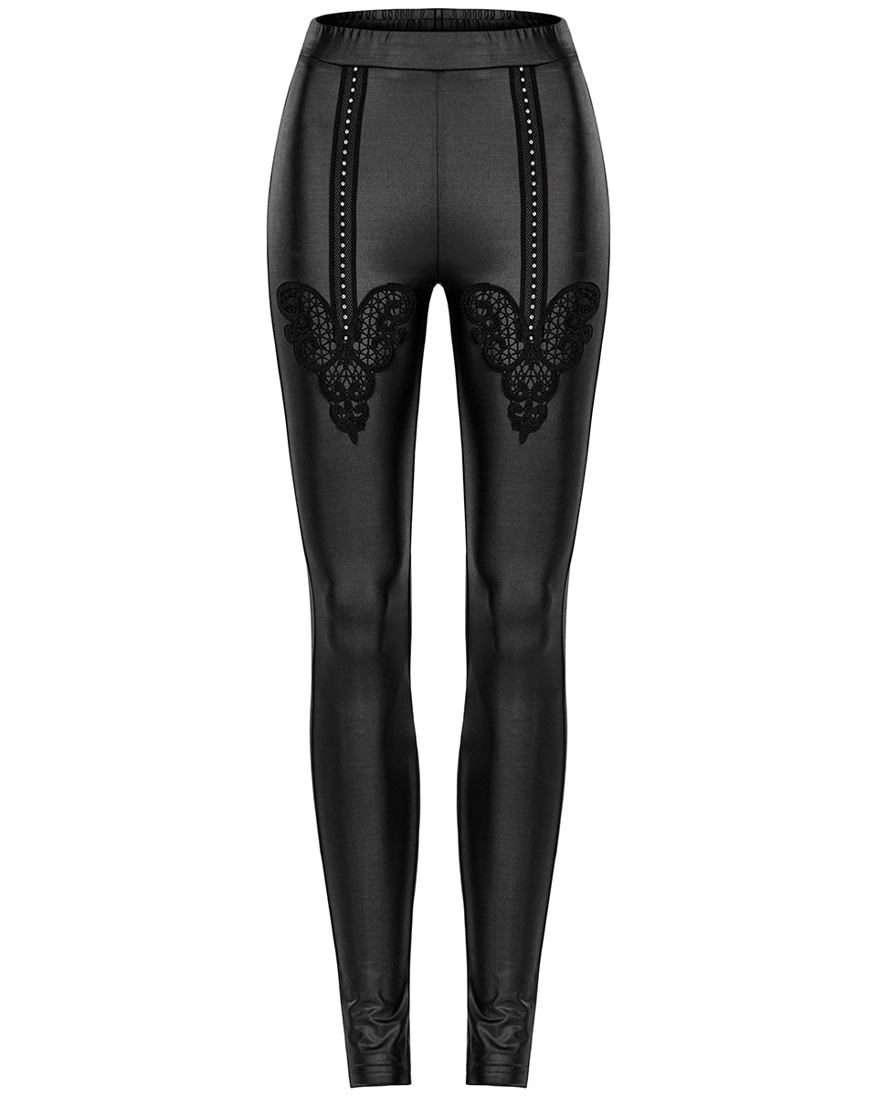 OK-004 Daily Life Casual Gothic Lace Butterfly Applique Leggings