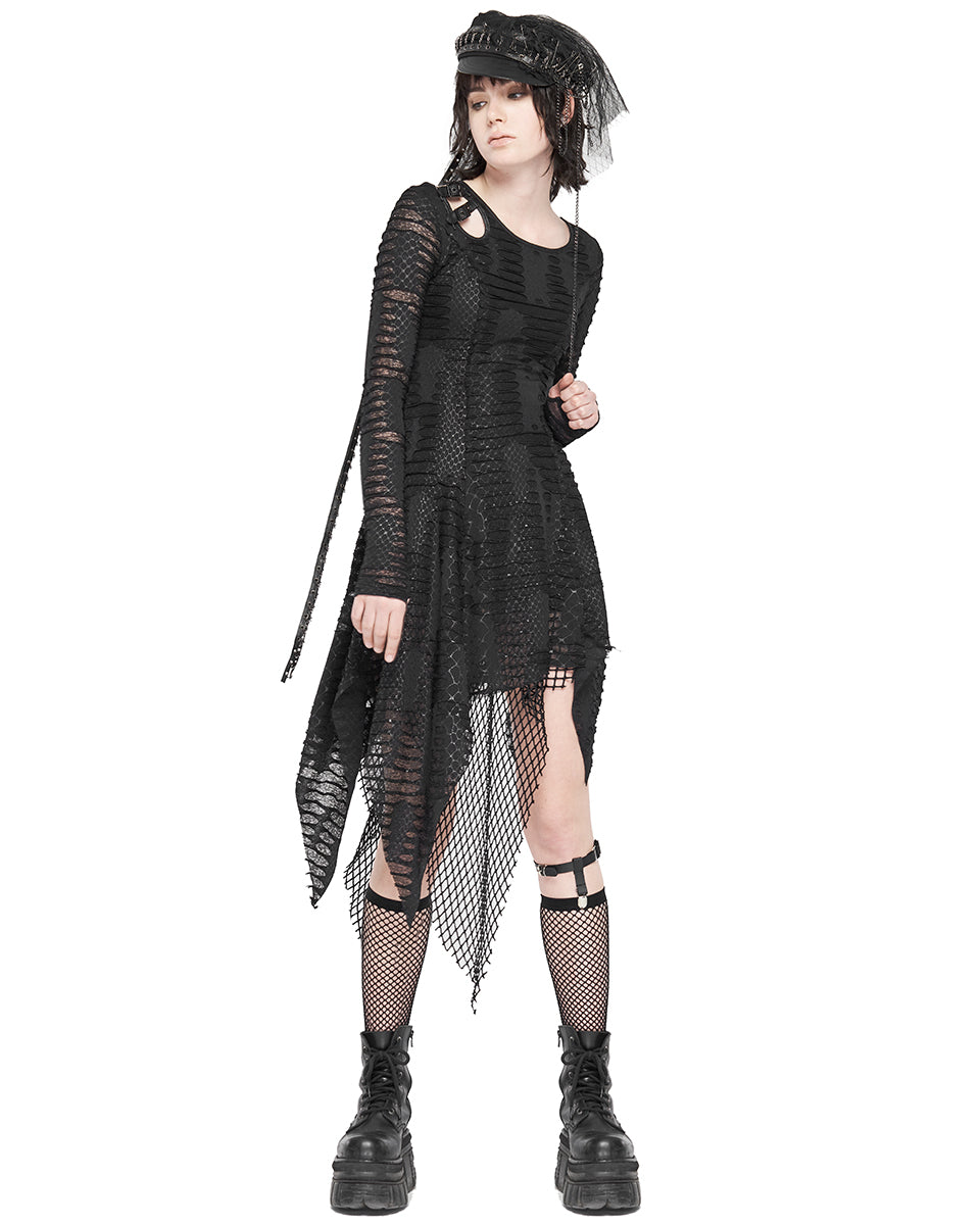 WQ-479 Womens Dark Apocalyptic Layered Mesh Dress