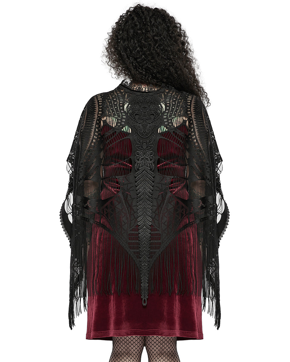 DY-1405 Plus Size Womens Gothic Lace Applique Fringed Shawl