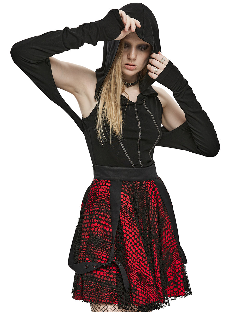 OPT-843 Daily Life Womens 2-Piece Cyberpunk Hooded Tank Top Set