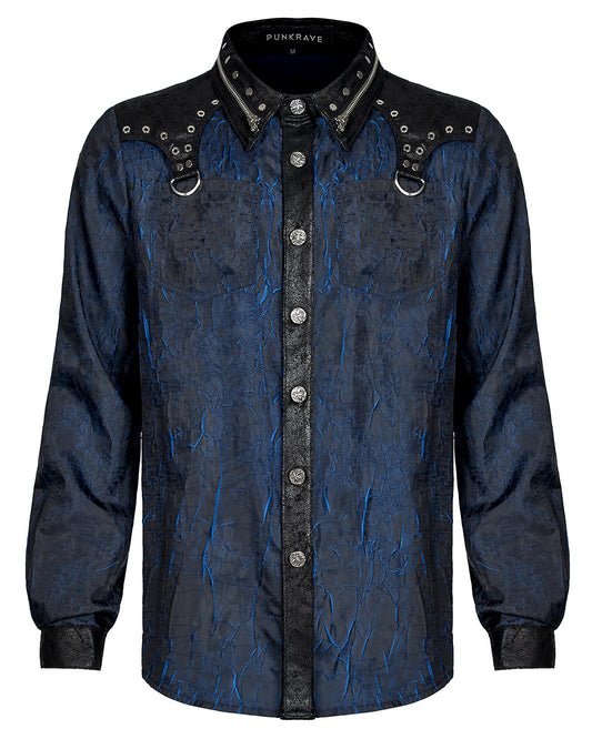 WY-1384 Mens Corporate Gothic Cyberpunk Shirt - Black & Blue