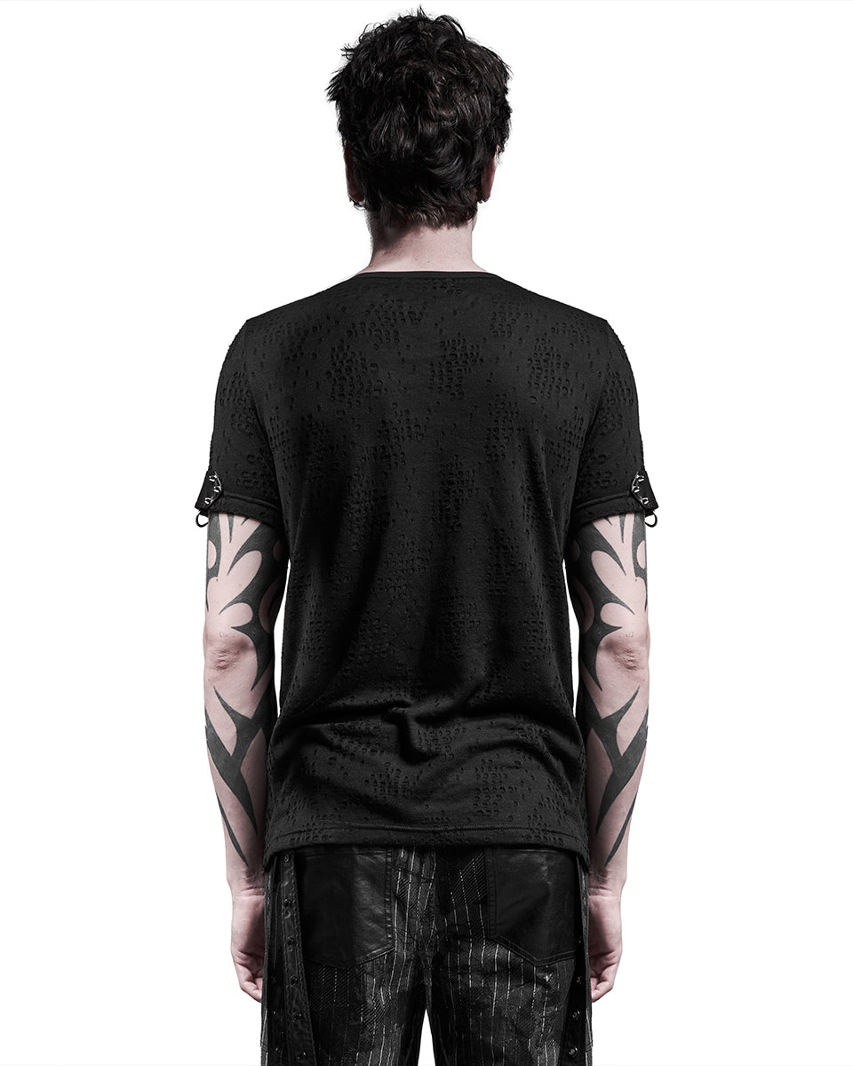 WT-658 Atompunk Mens Apocalyptic Broken Knit T-Shirt Top