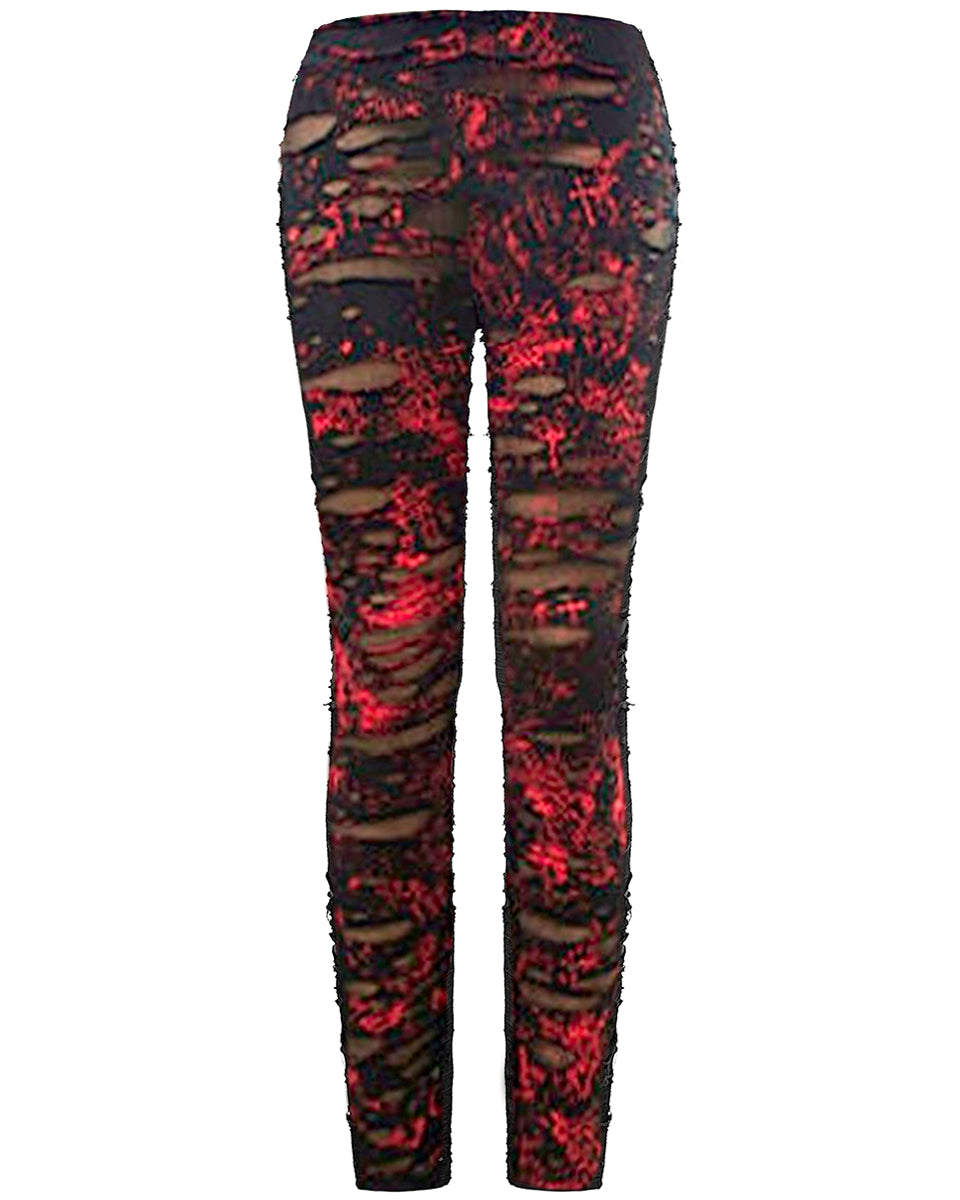 K099 Corrosion Womens Shredded Dieselpunk Leggings - Black & Red
