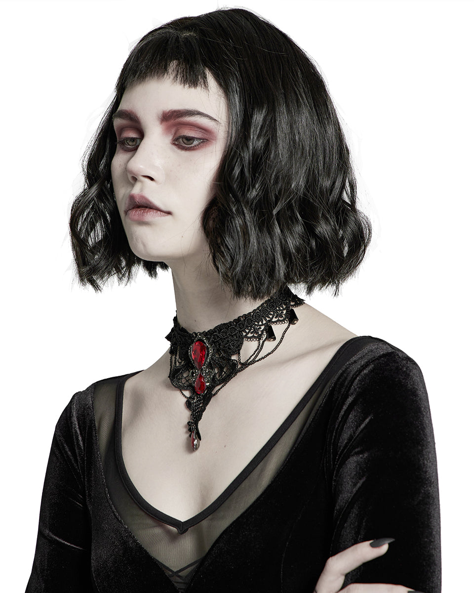 WS-469 Scarletine Gothic Choker Necklace - Black & Red