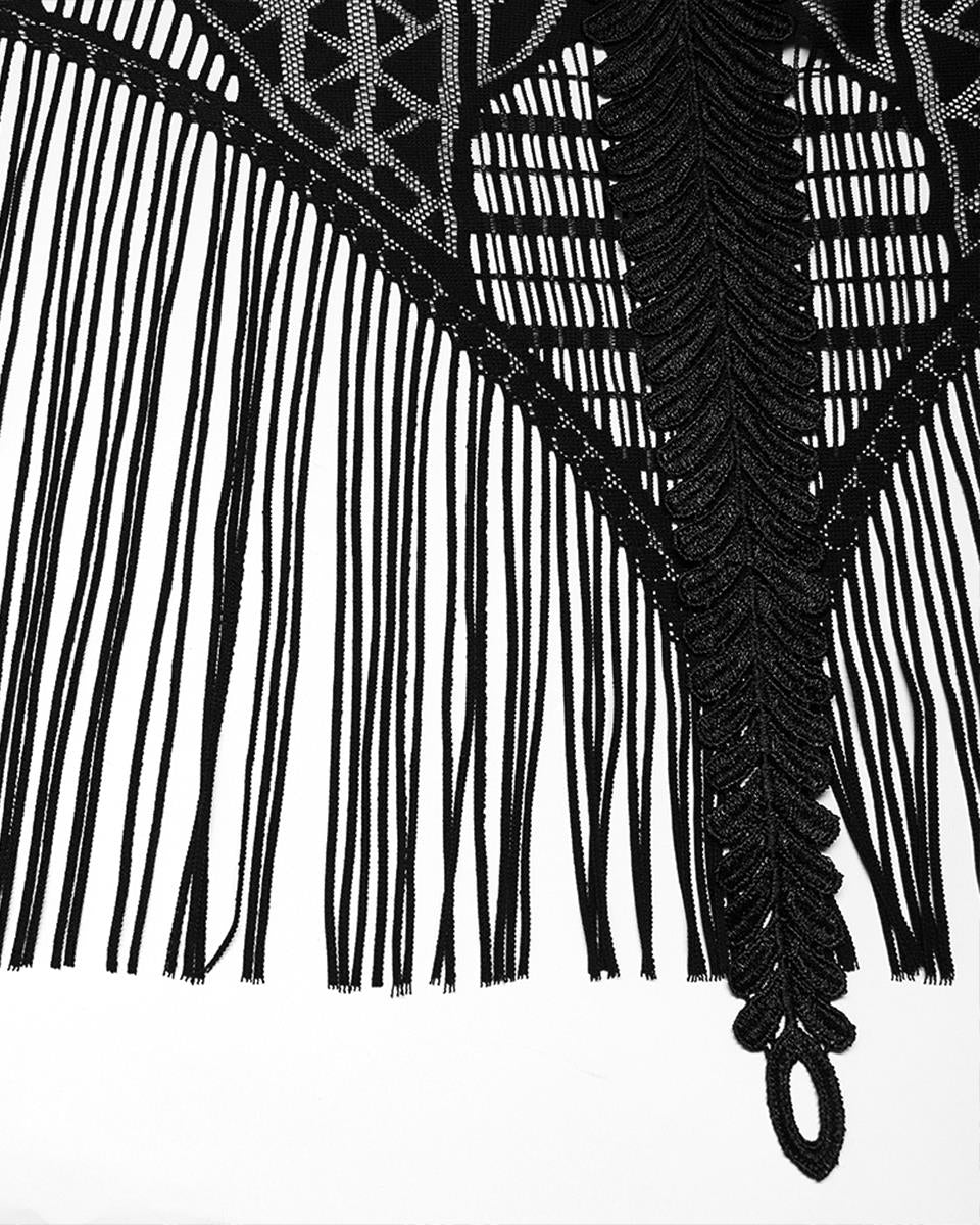 DY-1405 Plus Size Womens Gothic Lace Applique Fringed Shawl