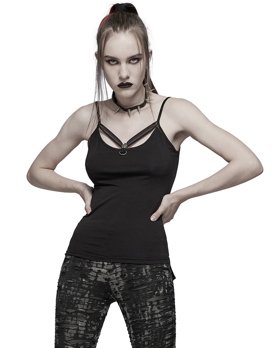 WT-693 Skullshadow Womens Gothic Tank Top Vest - Black