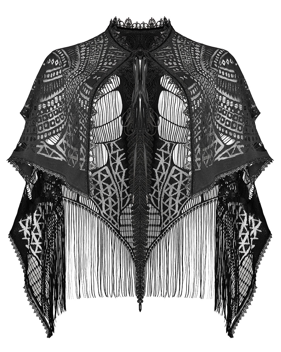 DY 1405 Plus Size Womens Gothic Lace Applique Fringed Shawl