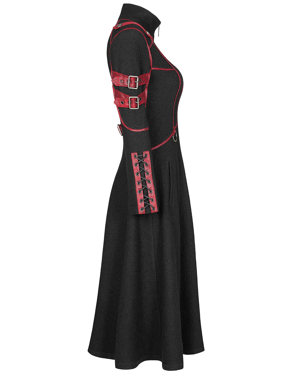 WY-1302 Insurrectine Womens Cyberpunk Coat - Black & Red