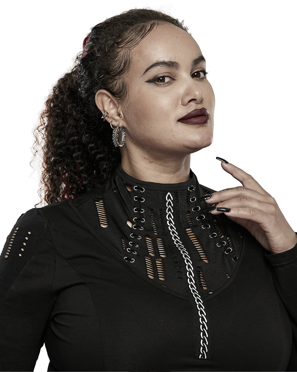 DQ-581 Gothic Broken Knit Chain Dress - Extended Size Range