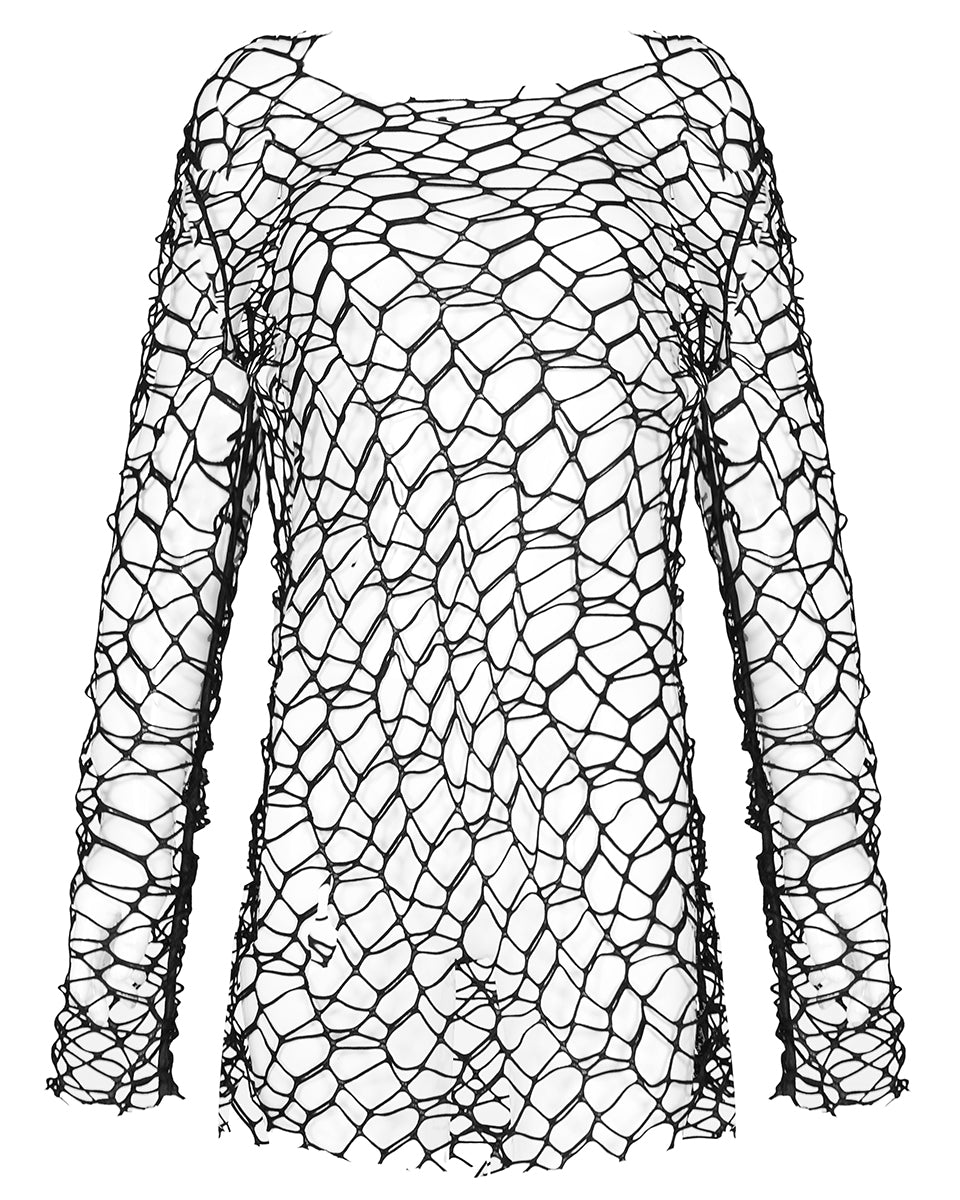 WT-654 Involution Womens Wide Mesh Cut Out Top - Black