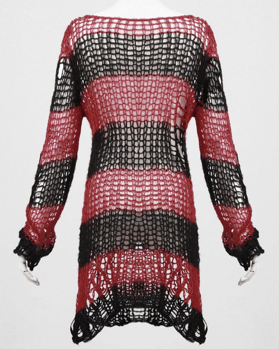 PM-004 Shredded Knit Sweater - Black & Red