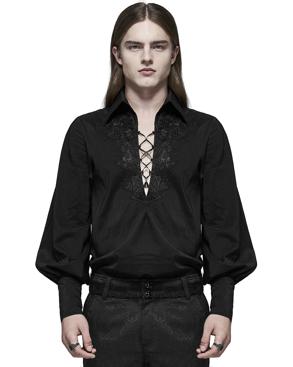 WY-1160 Phineas Mens Regency Gothic Lace Up Poet Shirt
