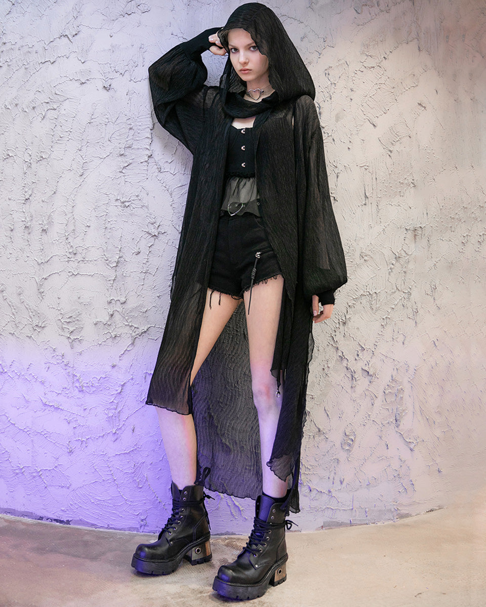 OPY-469 Daily Life Womens Long Gothic Pleated Chiffon Cloak Jacket