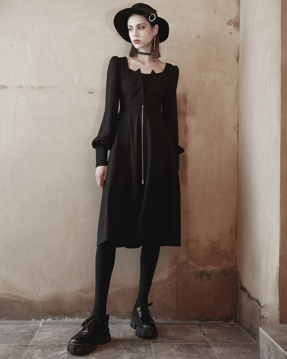 OPQ-1195 Daily Life Casual Gothic Crossover Midi Dress