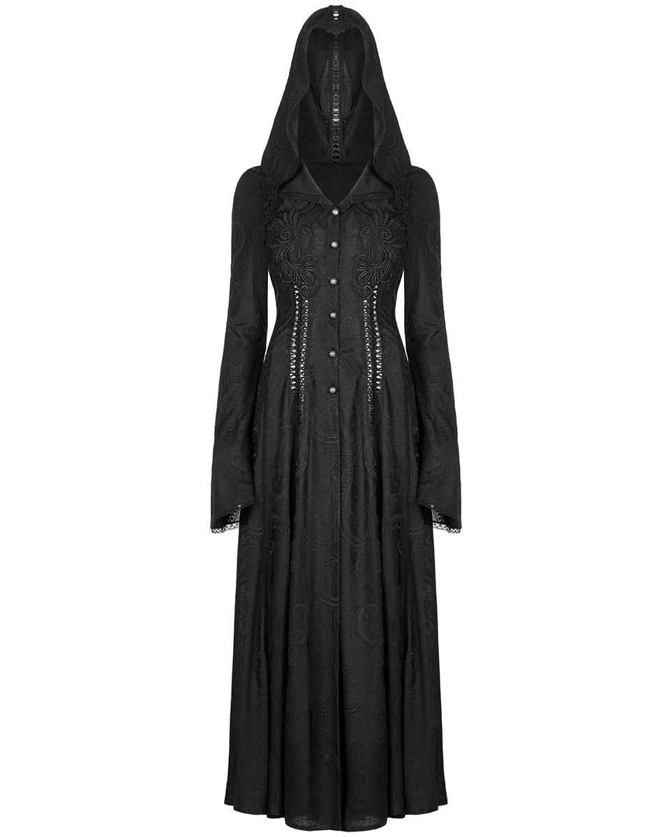 WY-1359 Womens Dark Gothic Cutout Applique Jacquard Hooded Cloak Jacket