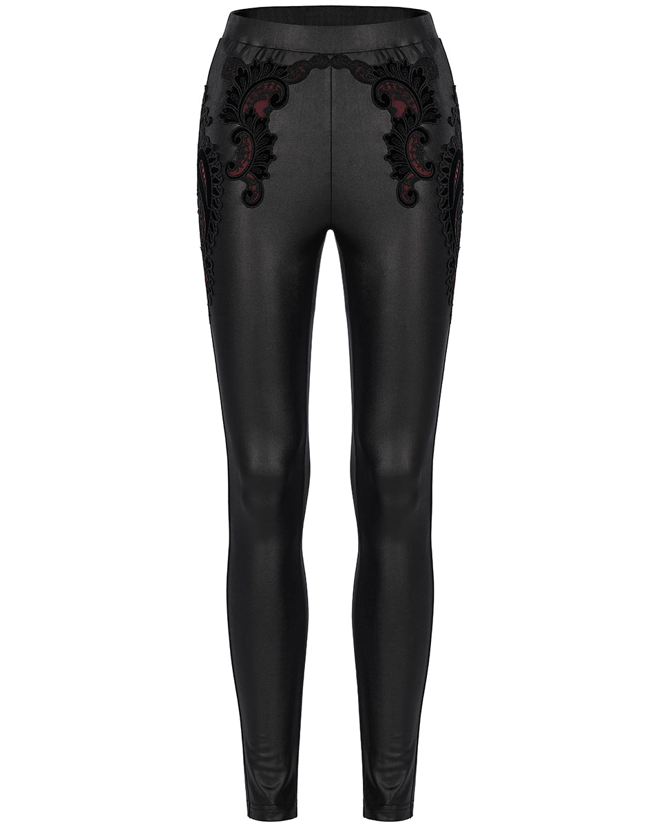 WK-516 Womens Gothic Lace Applique Leggings - Black & Red – Punk Rave