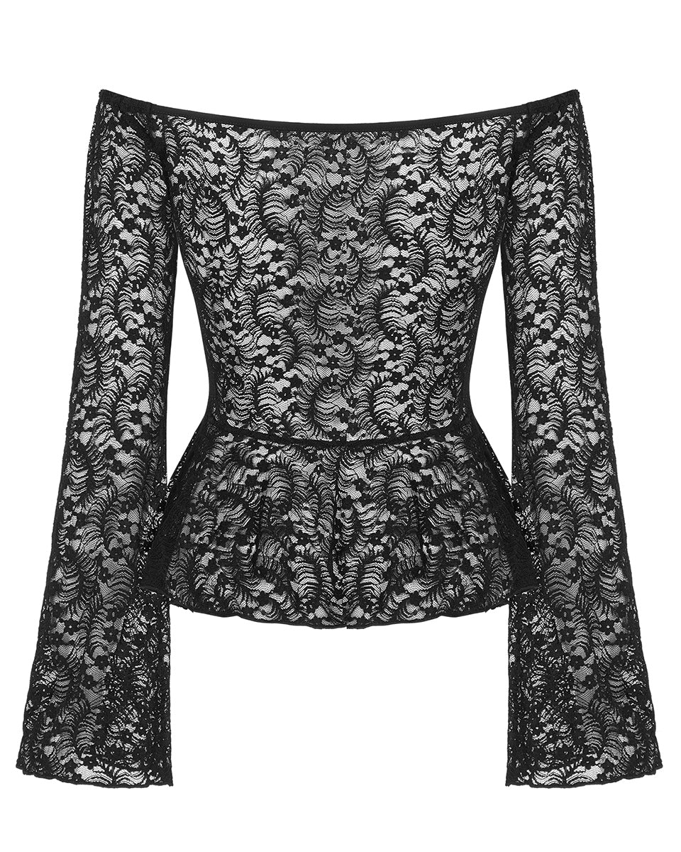 WT-697 Womens Gothic Lace Applique Off Shoulder Top