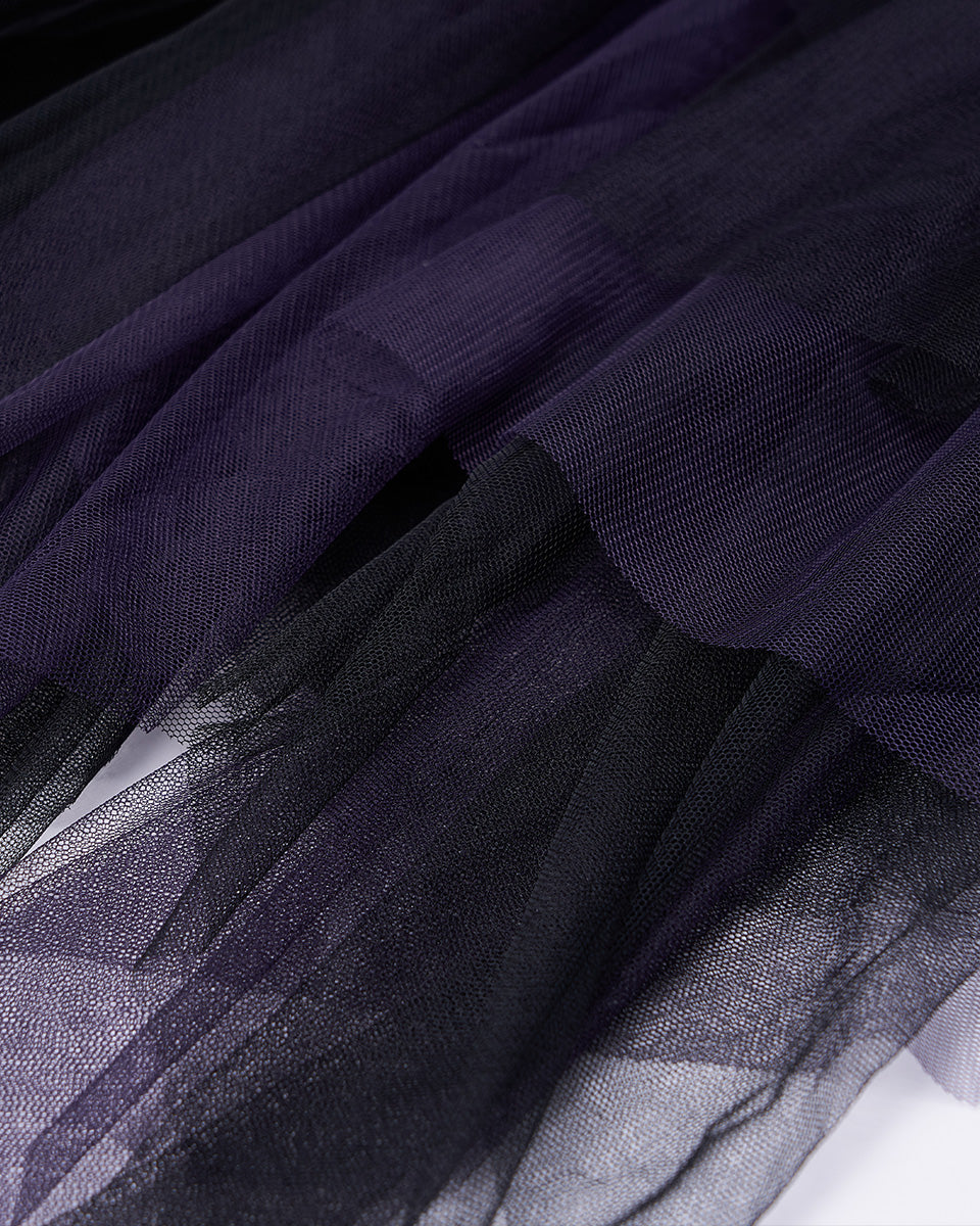 OPQ930 Daily Life Layered Mesh Electropunk Asymmetric Skirt - Black & Purple