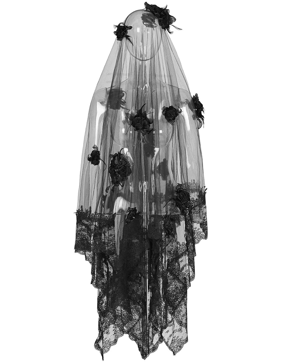 S-224 Black Rose Gothic Wedding Veil