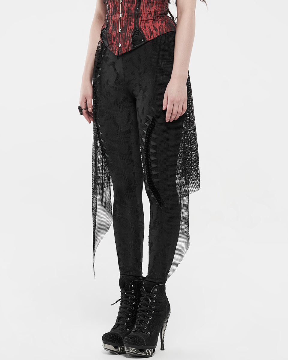 WK-424 Womens Apocalyptic Gothic Half-Skirt Leggings - Black