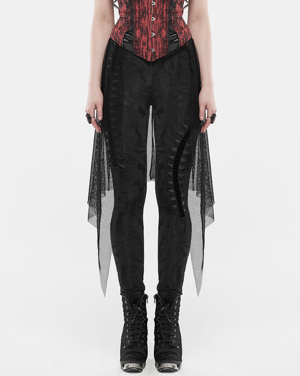 WK-424 Womens Apocalyptic Gothic Half-Skirt Leggings - Black