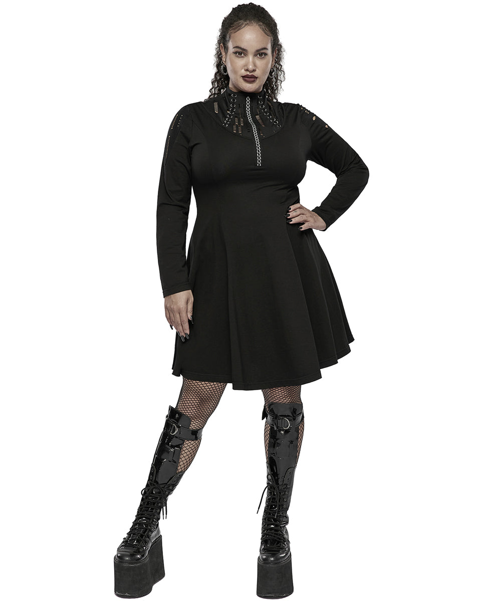 DQ-581 Gothic Broken Knit Chain Dress - Extended Size Range