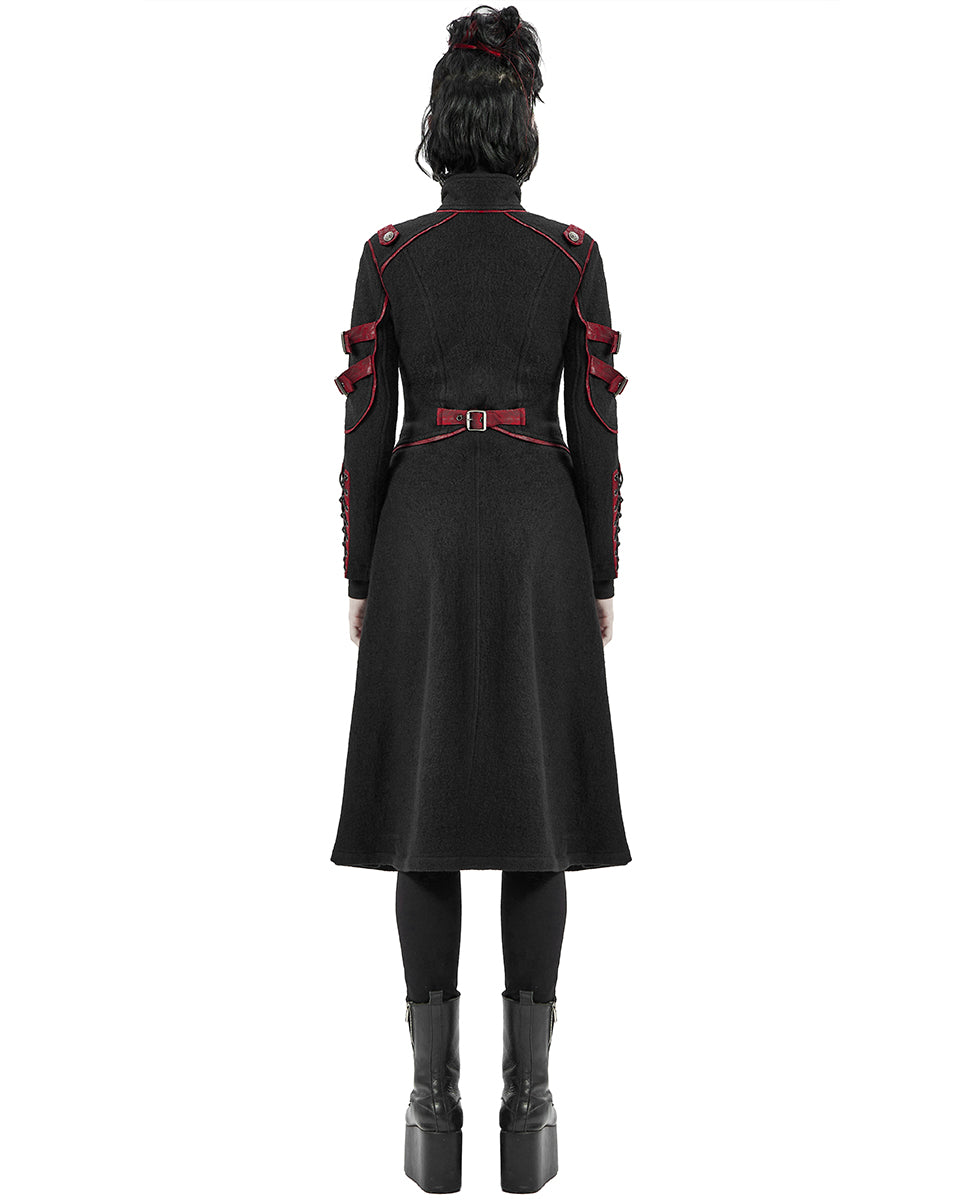 WY-1302 Insurrectine Womens Cyberpunk Coat - Black & Red