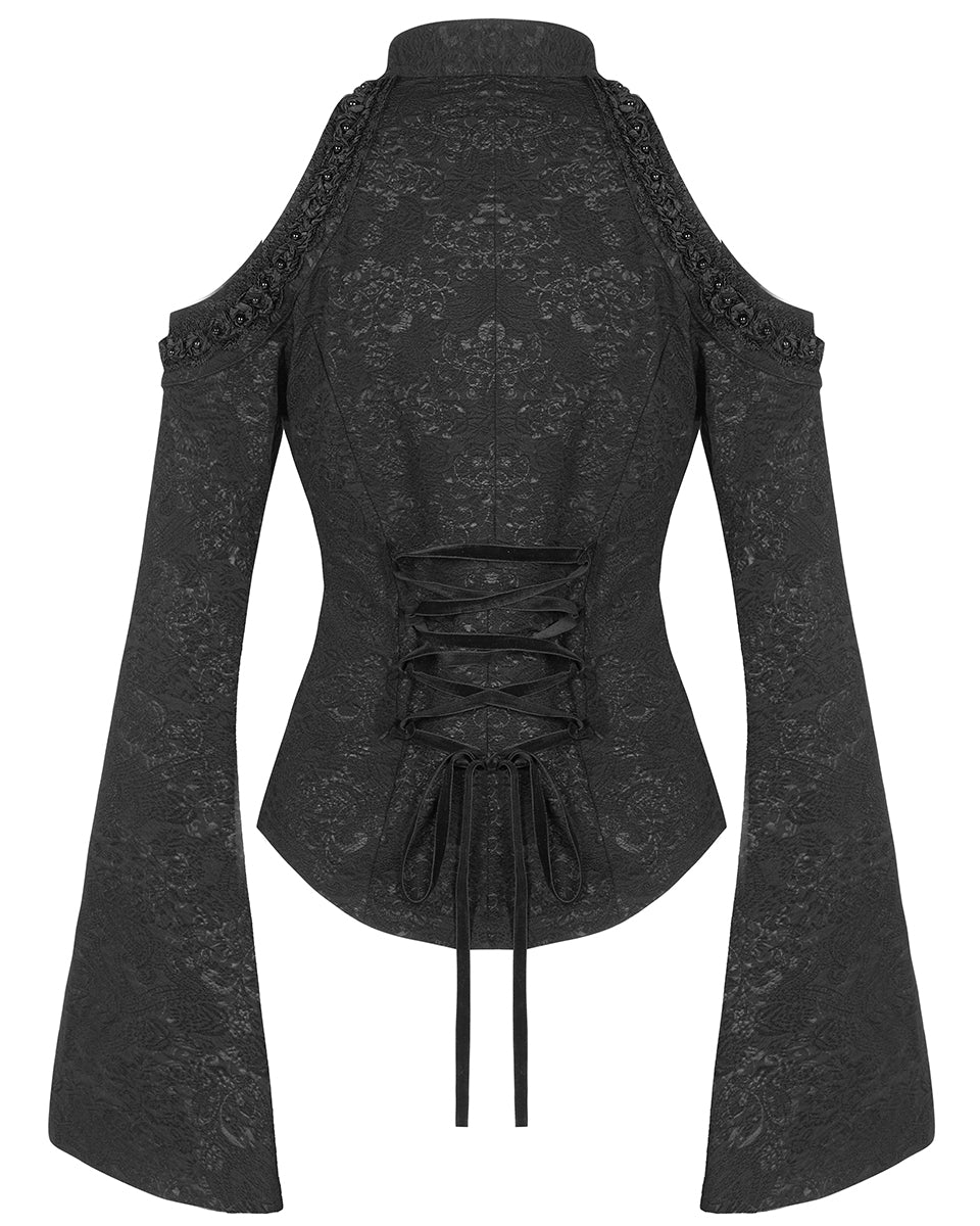 WY-1357 Womens Dark Gothic Lolita Cold Shoulder Blouse