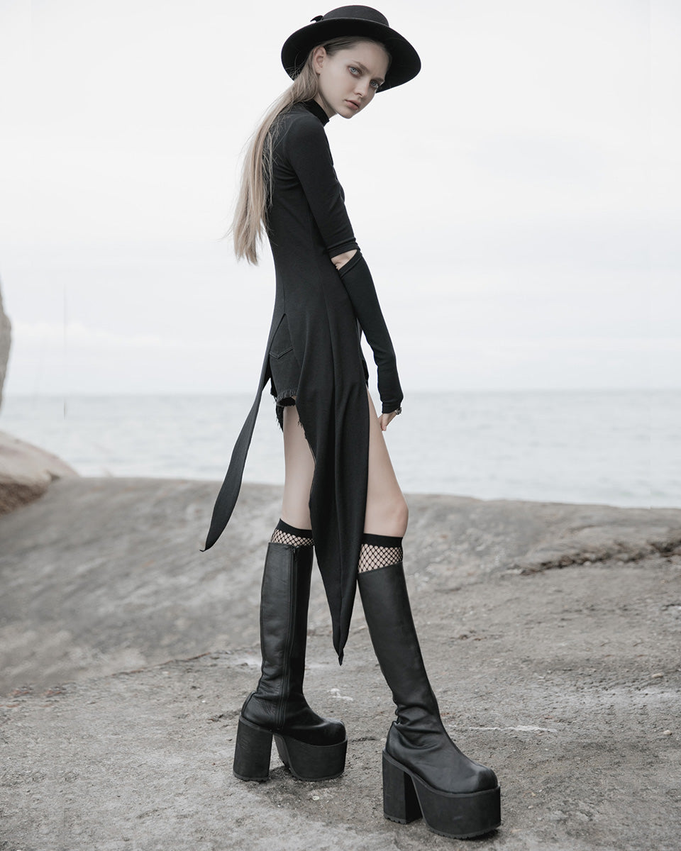 OPQ868 Daily Life Urban Occult Asymmetric Jersey Tunic Dress