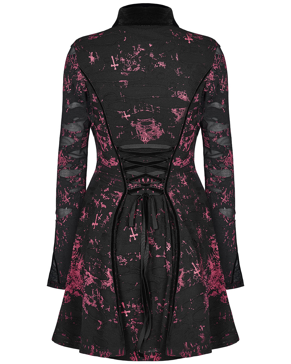 WQ-594 Womens Corrosion Shredded Apocalyptic Punk Dress Black & Red