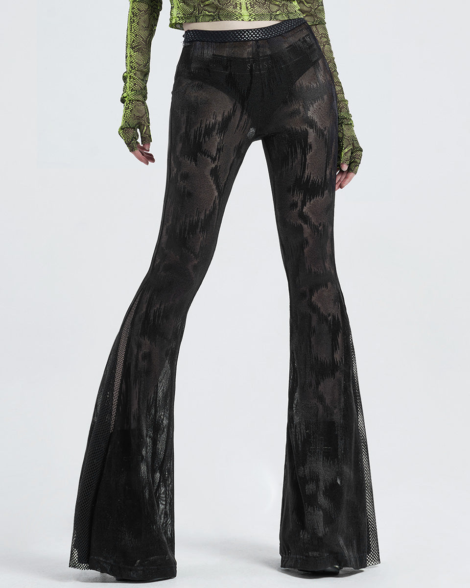 WK-445 Womens Sheer Mesh Flared Leggings