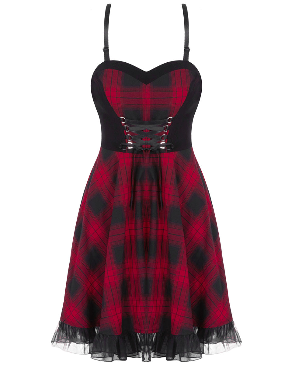 Punk Rave Women's Red and Black Plaid with Princess Sleeves Dresses Casual  Dress