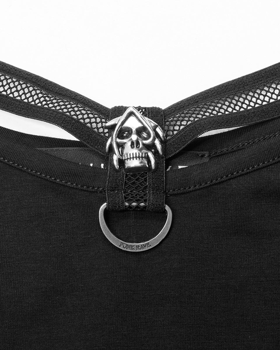 WT-693 Skullshadow Womens Gothic Tank Top Vest - Black