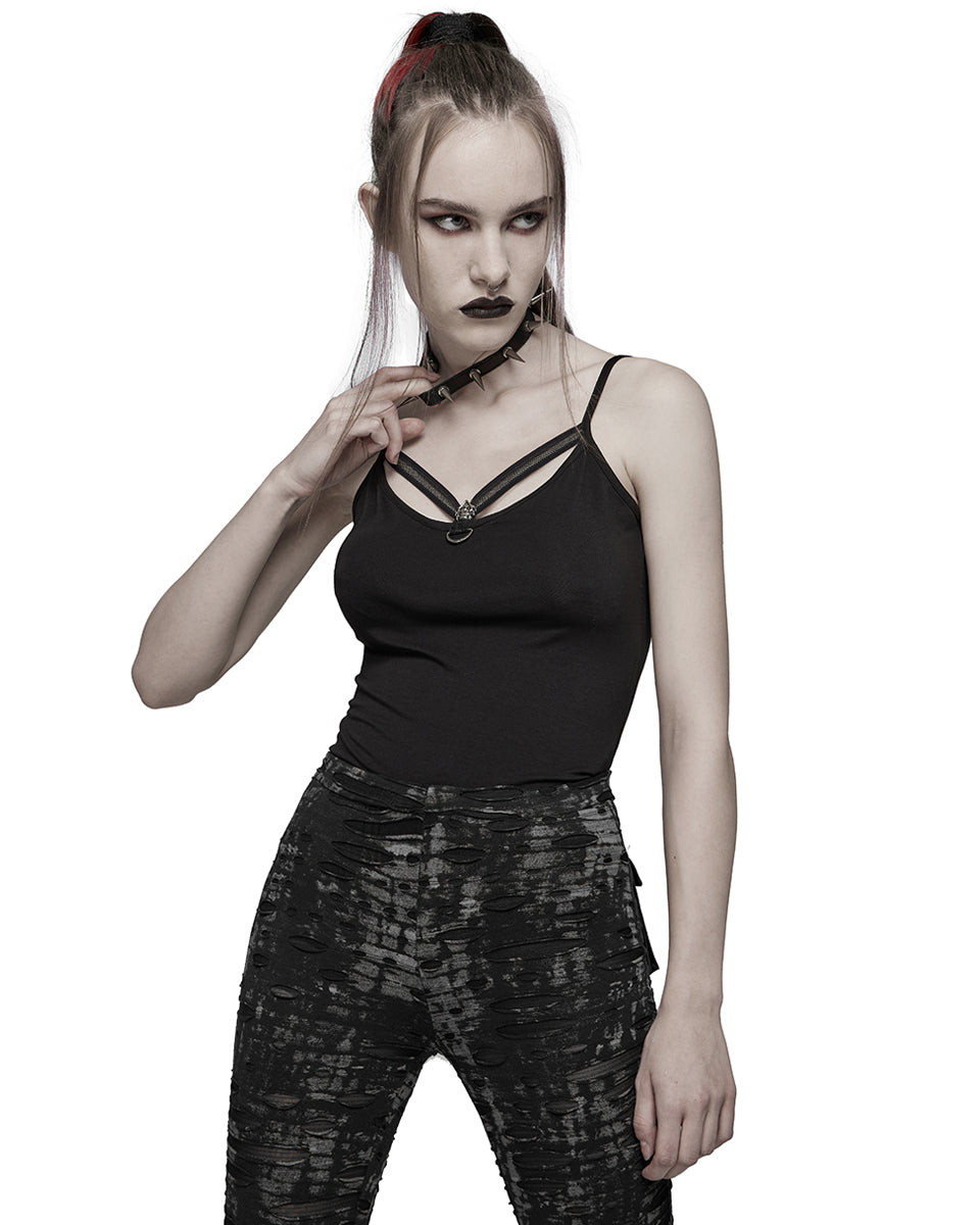 WT-693 Skullshadow Womens Gothic Tank Top Vest - Black