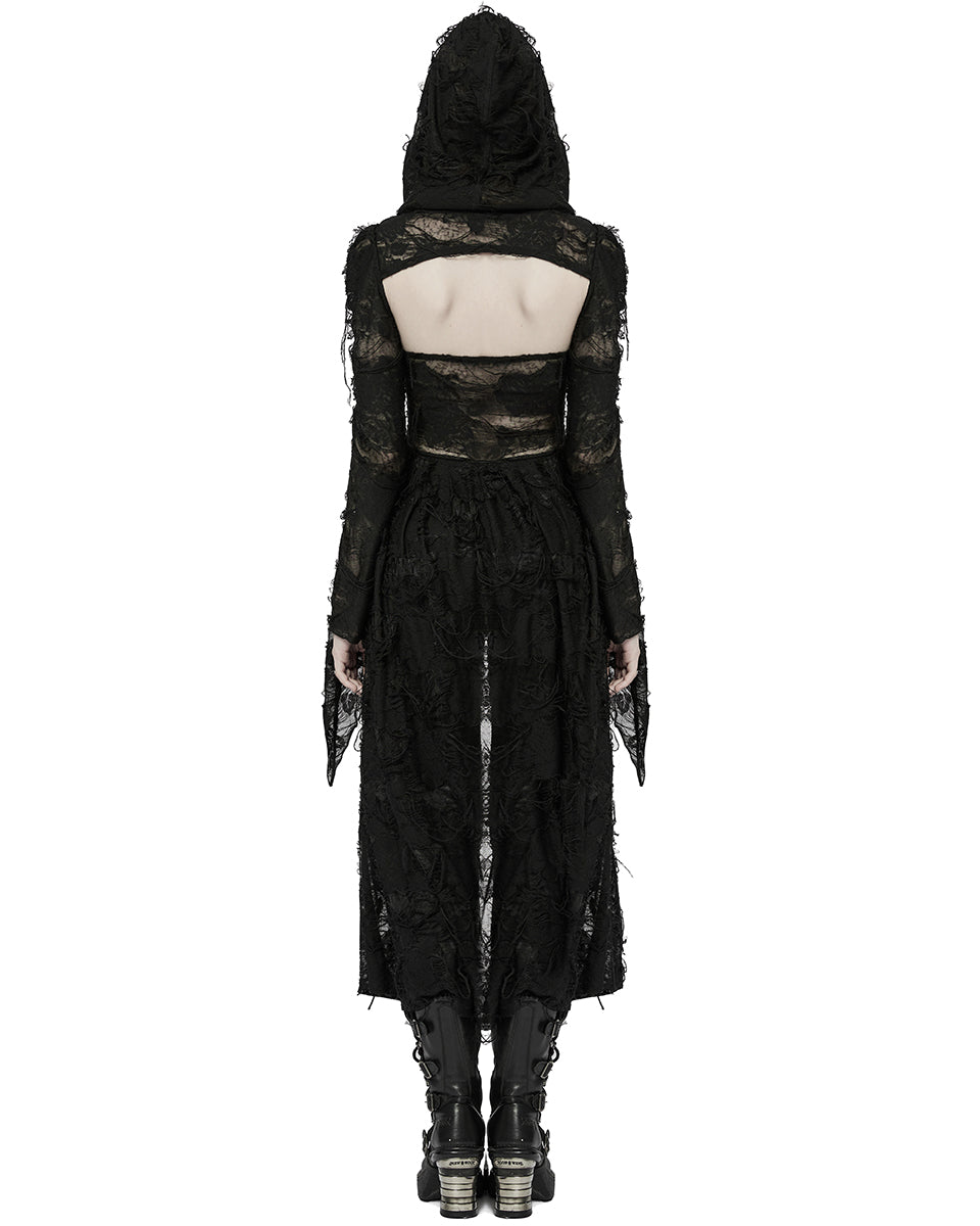 WY-1476 Womens Apocalyptic Gothic Witch Shredded 2-Hooded Piece Cloak Jacket