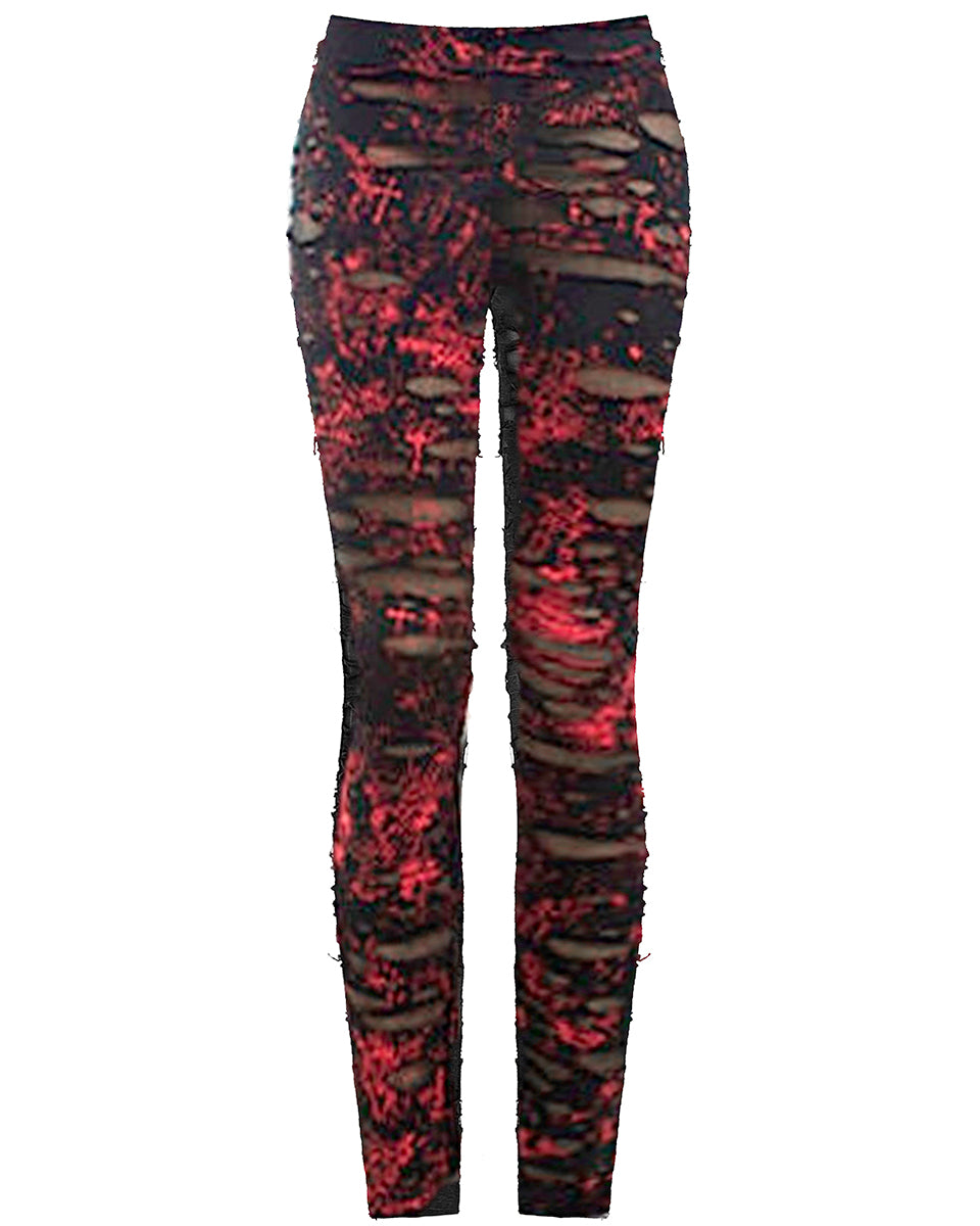 K099 Corrosion Womens Shredded Dieselpunk Leggings - Black & Red