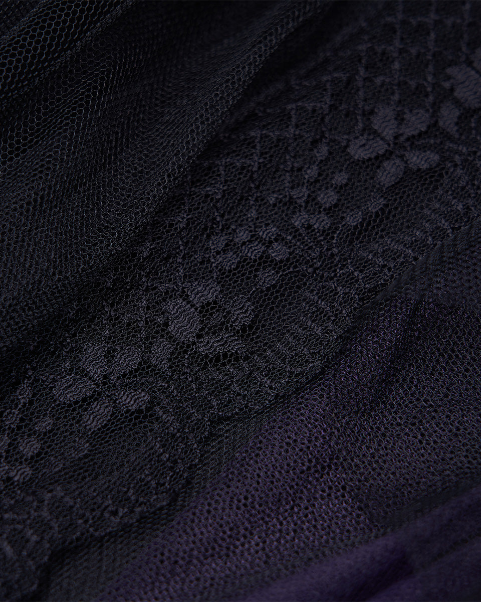 OPQ930 Daily Life Layered Mesh Electropunk Asymmetric Skirt - Black & Purple