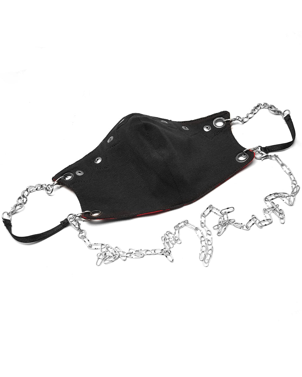 OPS234 Daily Life Urban Punk Chic Chained Mask - Red & Black Plaid
