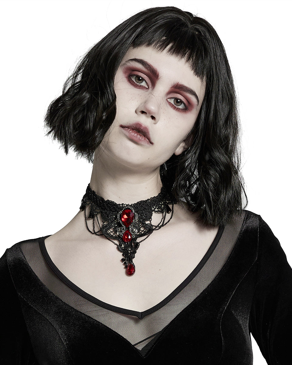 WS-469 Scarletine Gothic Choker Necklace - Black & Red